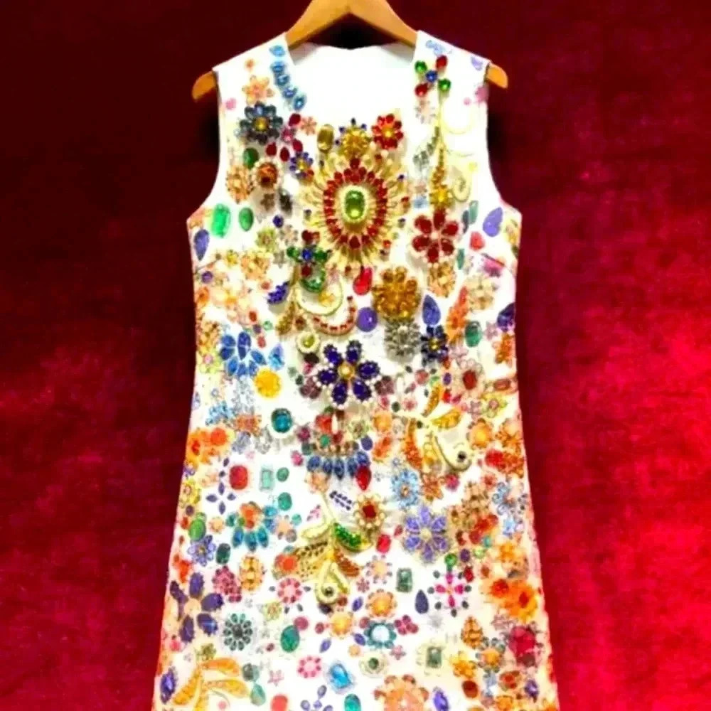 Fancy Heavy Beads Diamond Retro Court Dresses for Women High-End Slim Fit